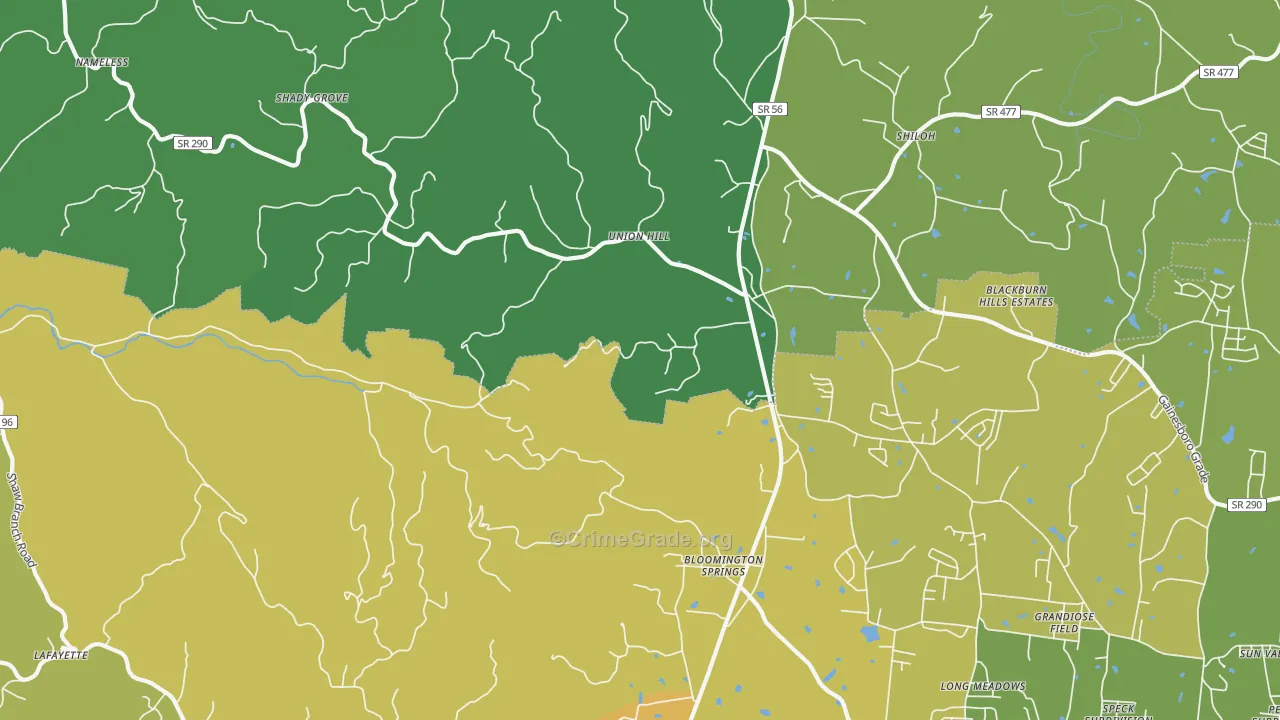 Bloomington Springs, TN Map of Vehicle Theft Rates