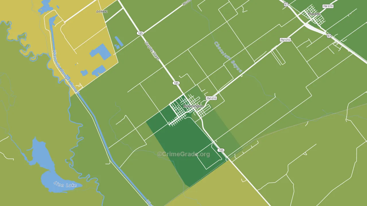 Bloomington, TX Map of Vehicle Theft Rates