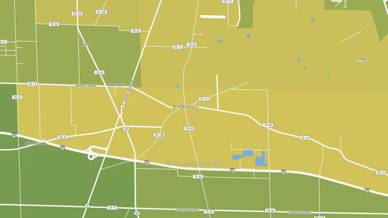 Bloomingville, OH Map of Vehicle Theft Rates