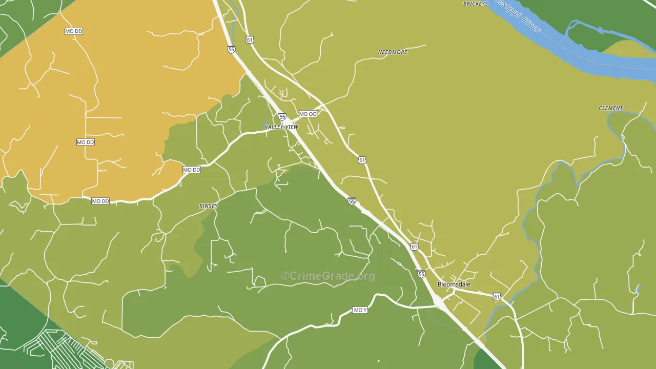 Bloomsdale, MO Map of Vehicle Theft Rates