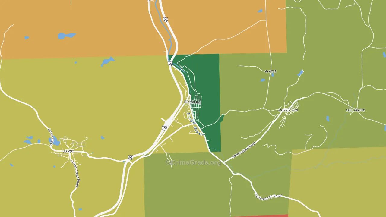 Blossburg, PA Map of Vehicle Theft Rates
