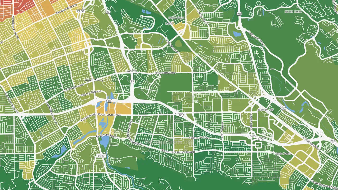 Blossom Valley, San Jose, CA Map of Vehicle Theft Rates