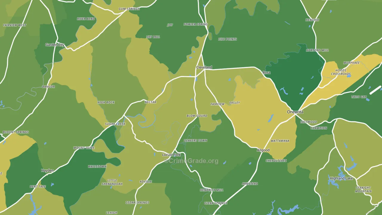 Blount County, AL Map of Vehicle Theft Rates