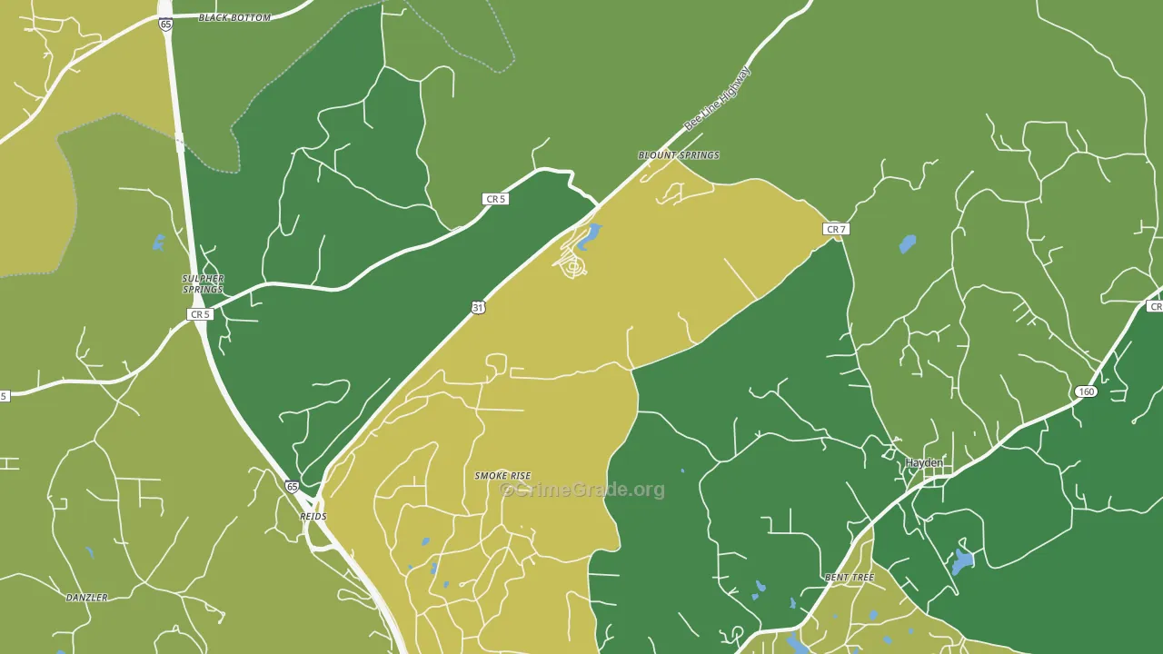 Blount Springs, AL Map of Vehicle Theft Rates