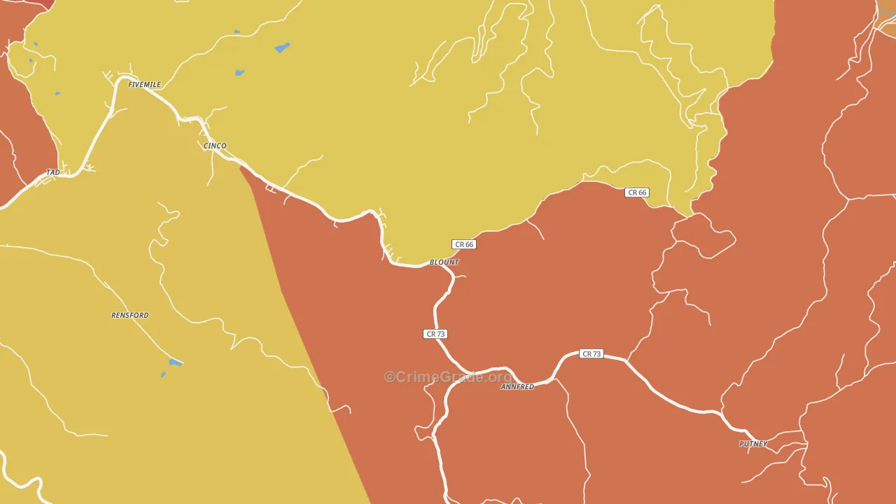 Blount, WV Map of Vehicle Theft Rates
