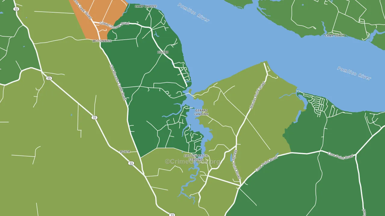 Blounts Creek, NC Map of Vehicle Theft Rates