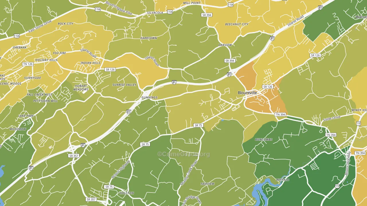 Blountville, TN Map of Vehicle Theft Rates
