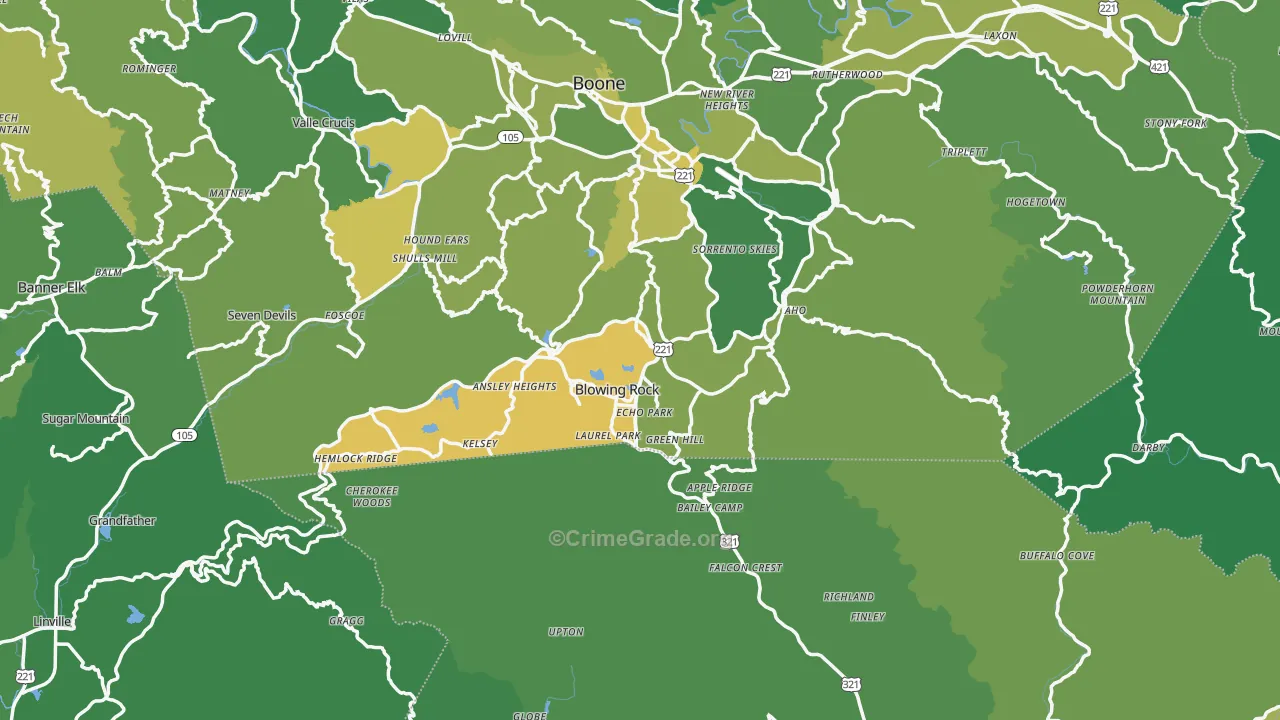 Blowing Rock, NC Map of Vehicle Theft Rates