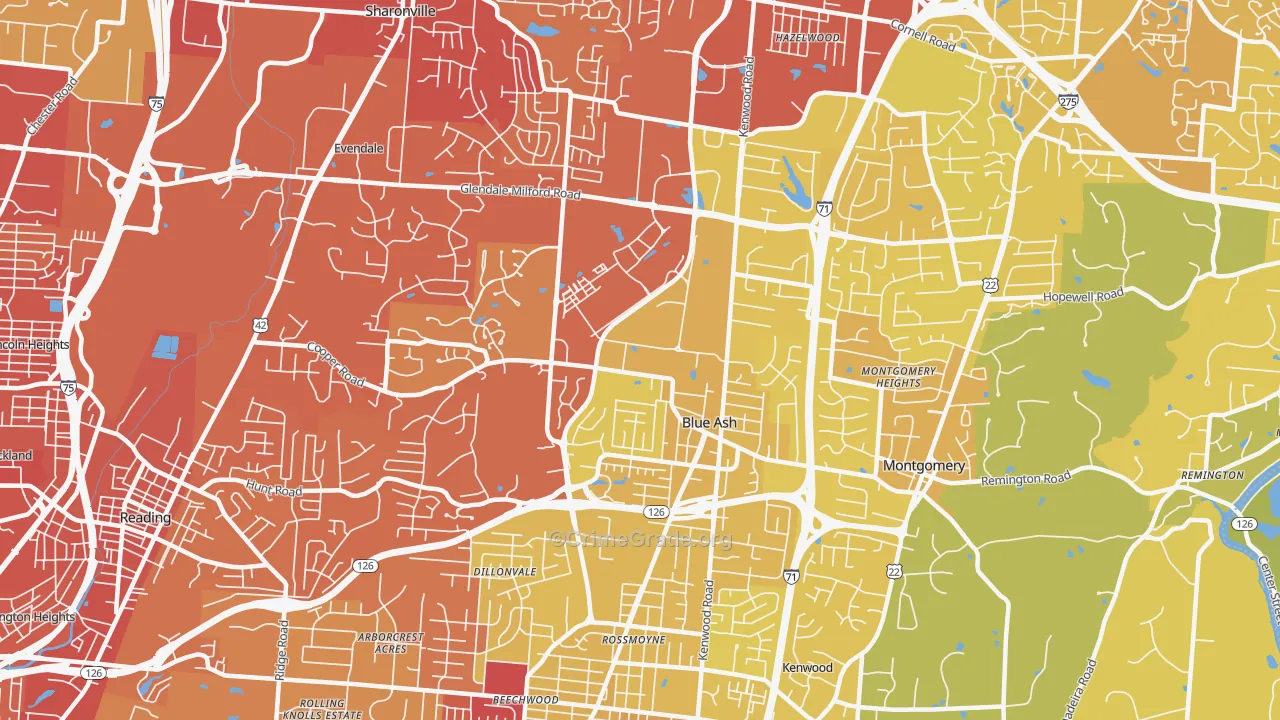 Blue Ash, OH Map of Vehicle Theft Rates