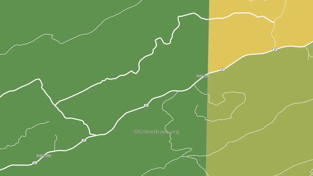 Blue Ball, AR Map of Vehicle Theft Rates