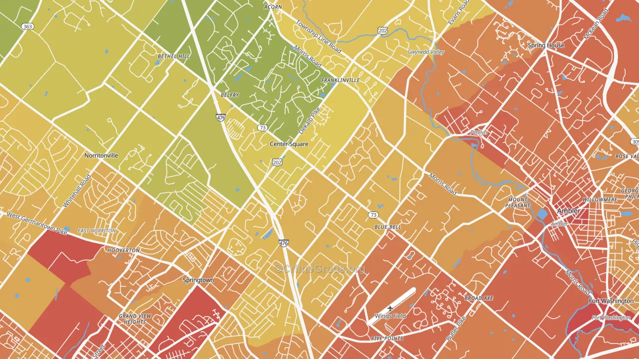 Blue Bell, PA Map of Vehicle Theft Rates