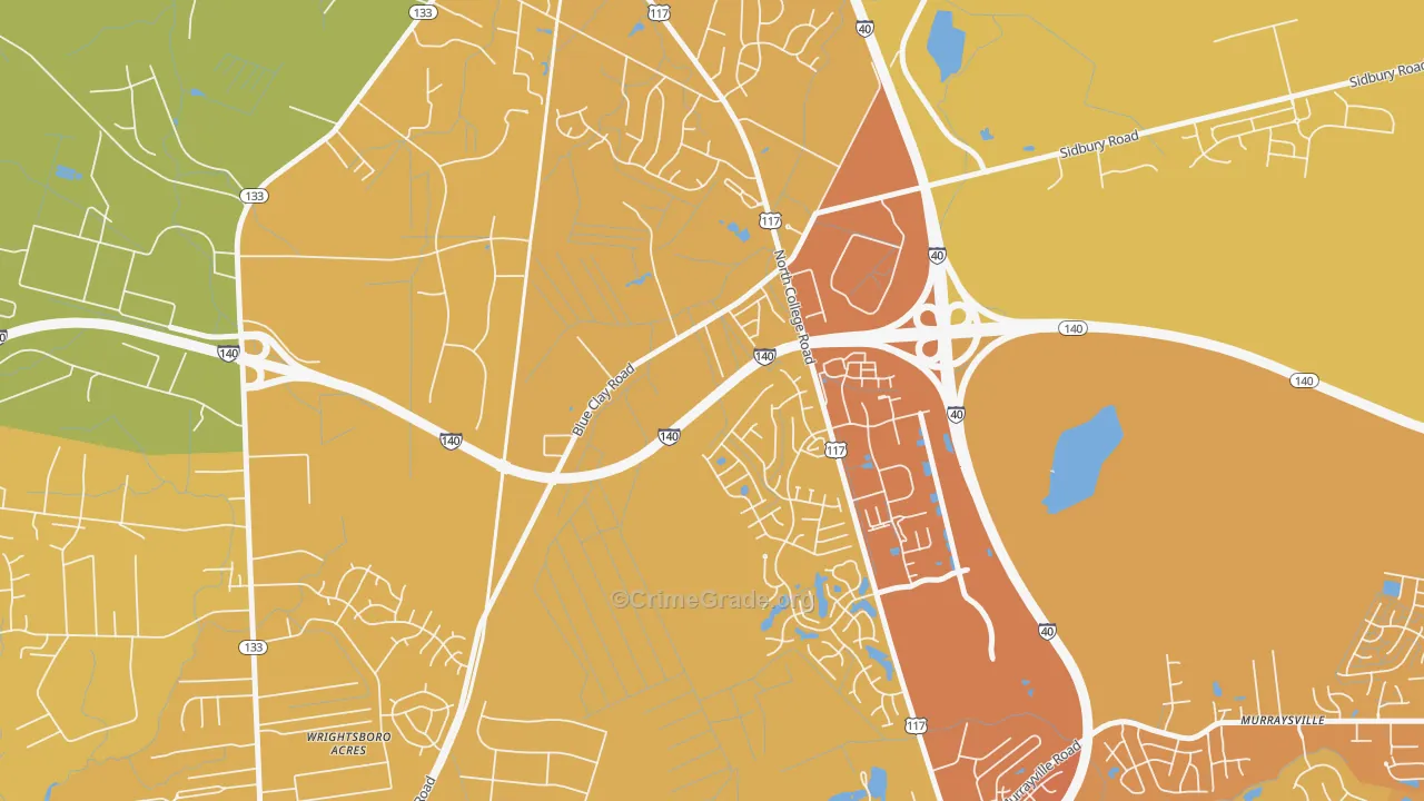 Blue Clay Farms, NC Map of Vehicle Theft Rates