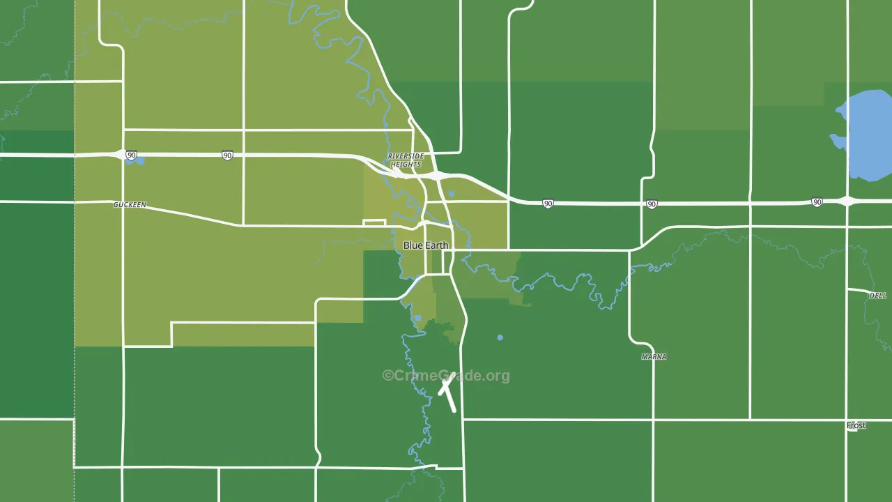 Blue Earth, MN Map of Vehicle Theft Rates