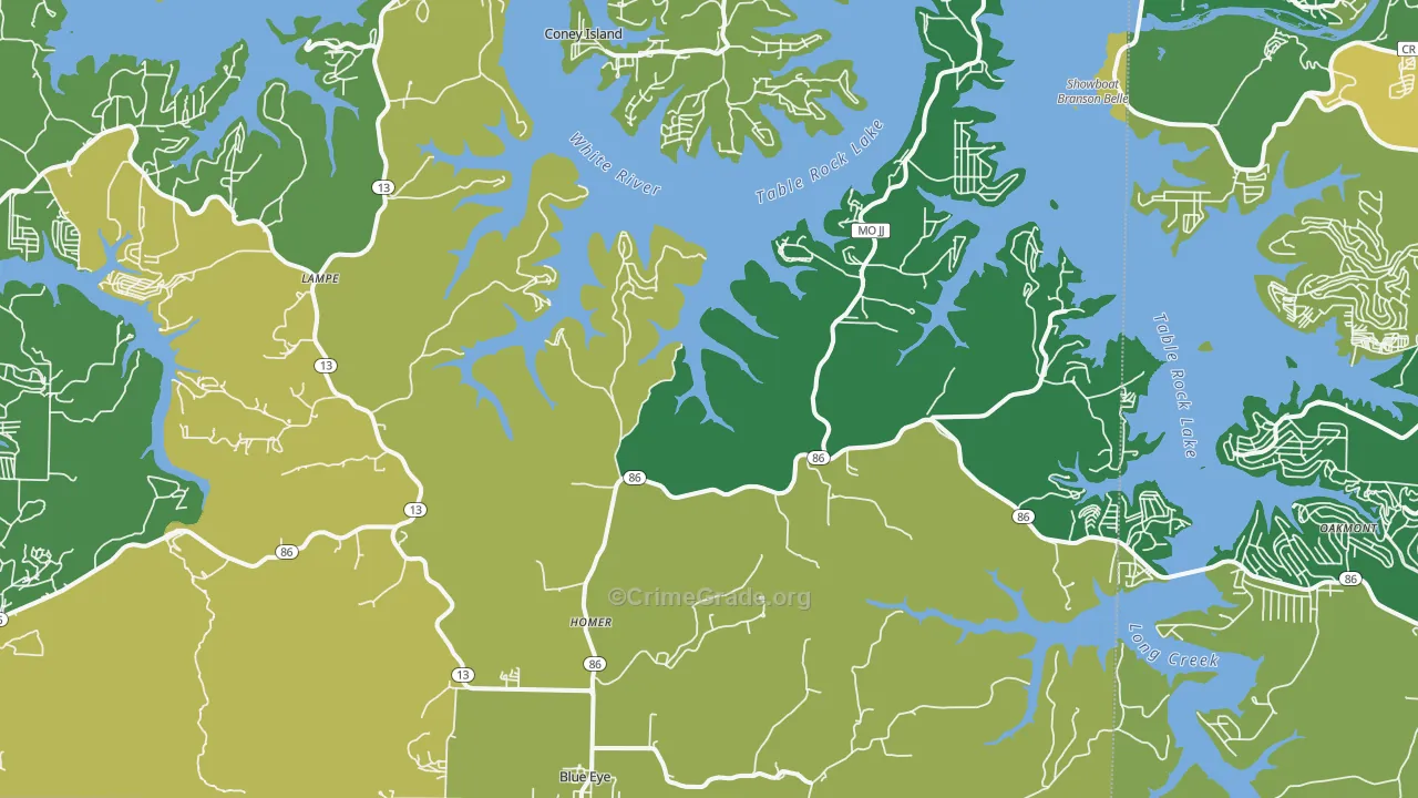 Blue Eye, MO Map of Vehicle Theft Rates