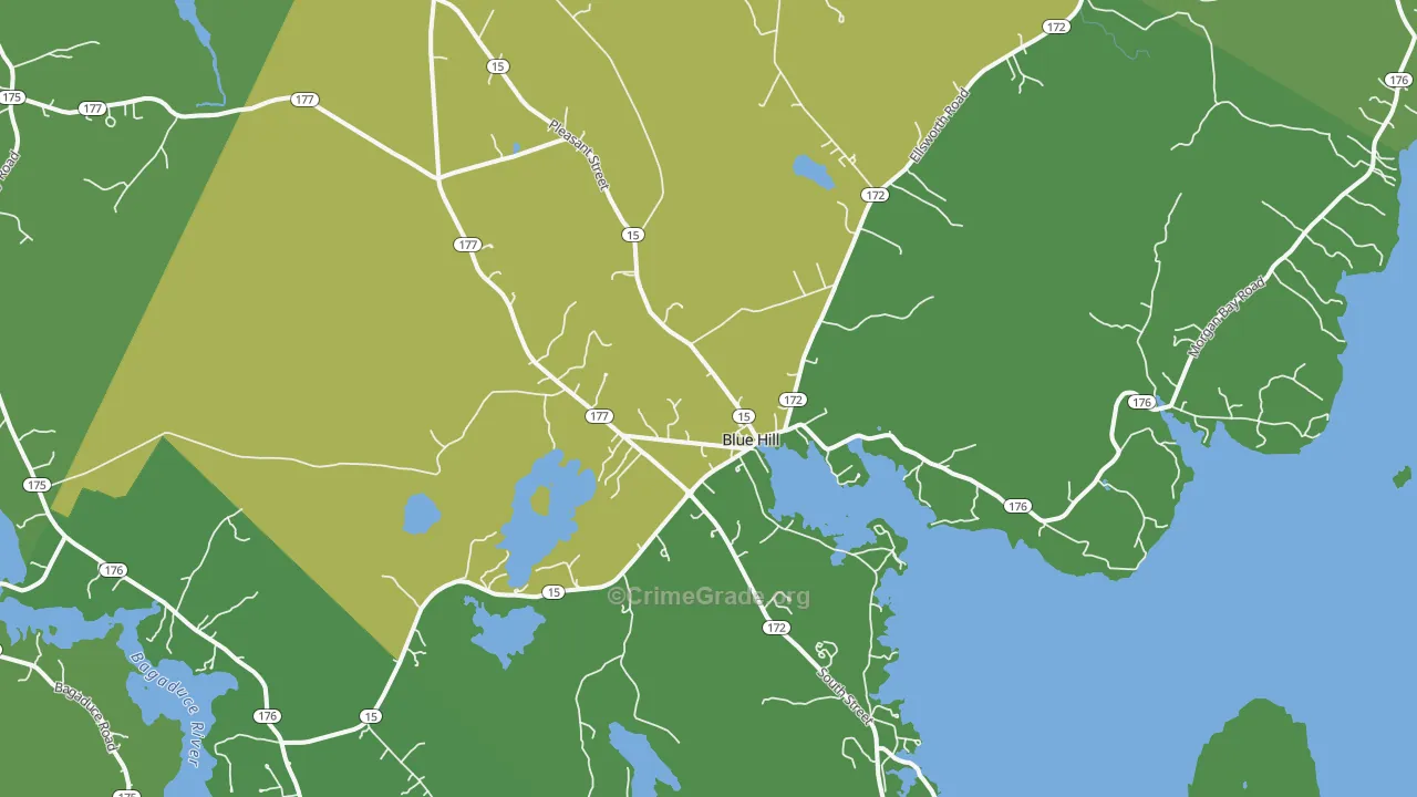 Blue Hill, ME Map of Vehicle Theft Rates