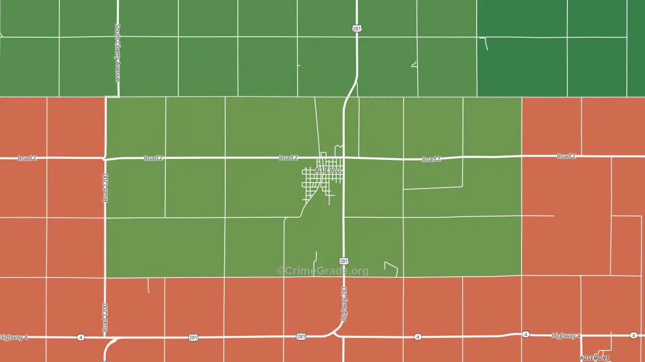 Blue Hill, NE Map of Vehicle Theft Rates