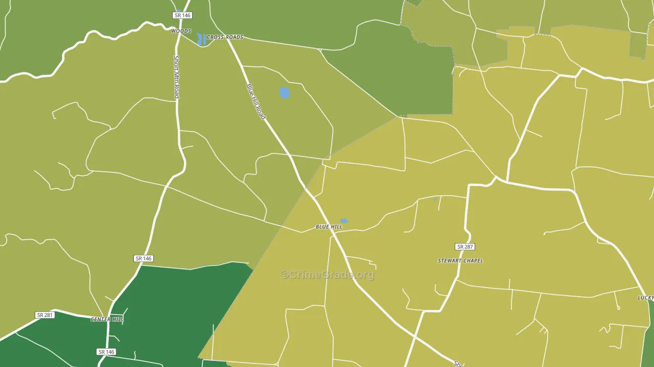 Blue Hill, TN Map of Vehicle Theft Rates