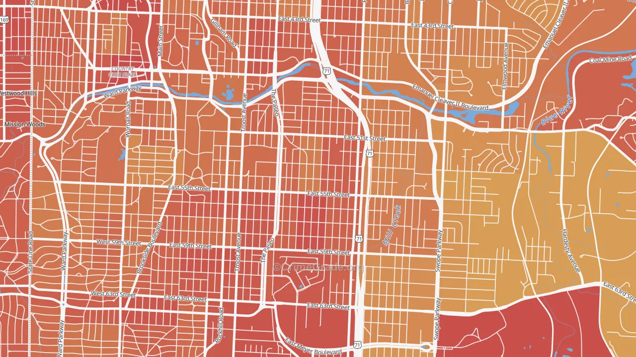 Blue Hills, Kansas City, MO Map of Vehicle Theft Rates