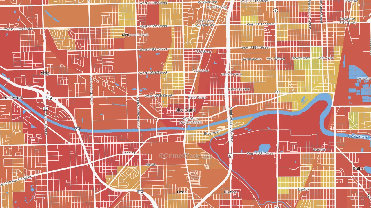 Blue Island, IL Map of Vehicle Theft Rates