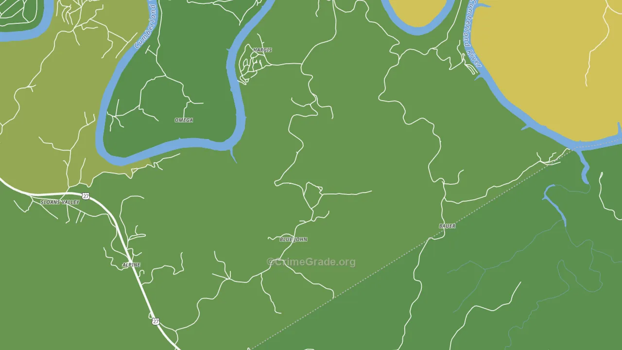 Blue John, KY Map of Vehicle Theft Rates