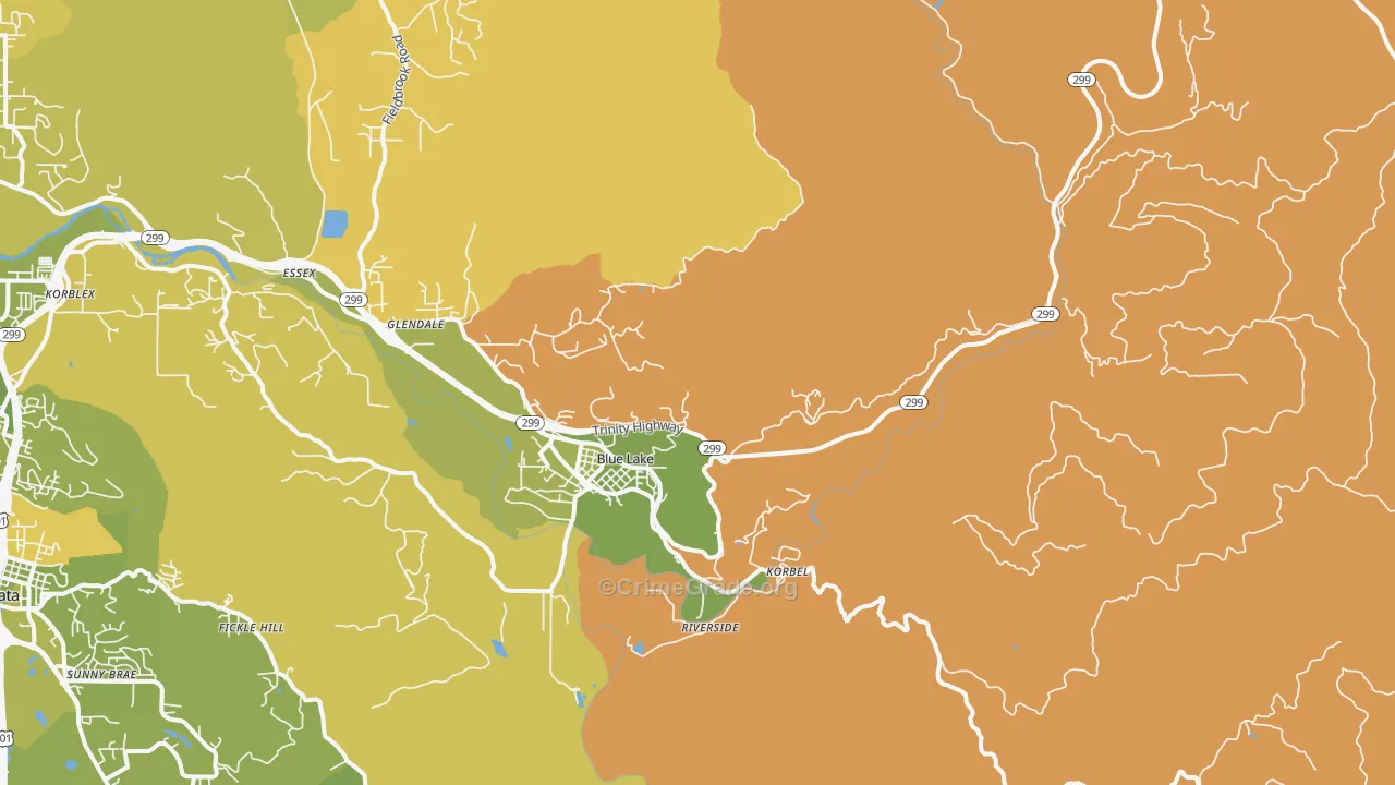 Blue Lake, CA Map of Vehicle Theft Rates