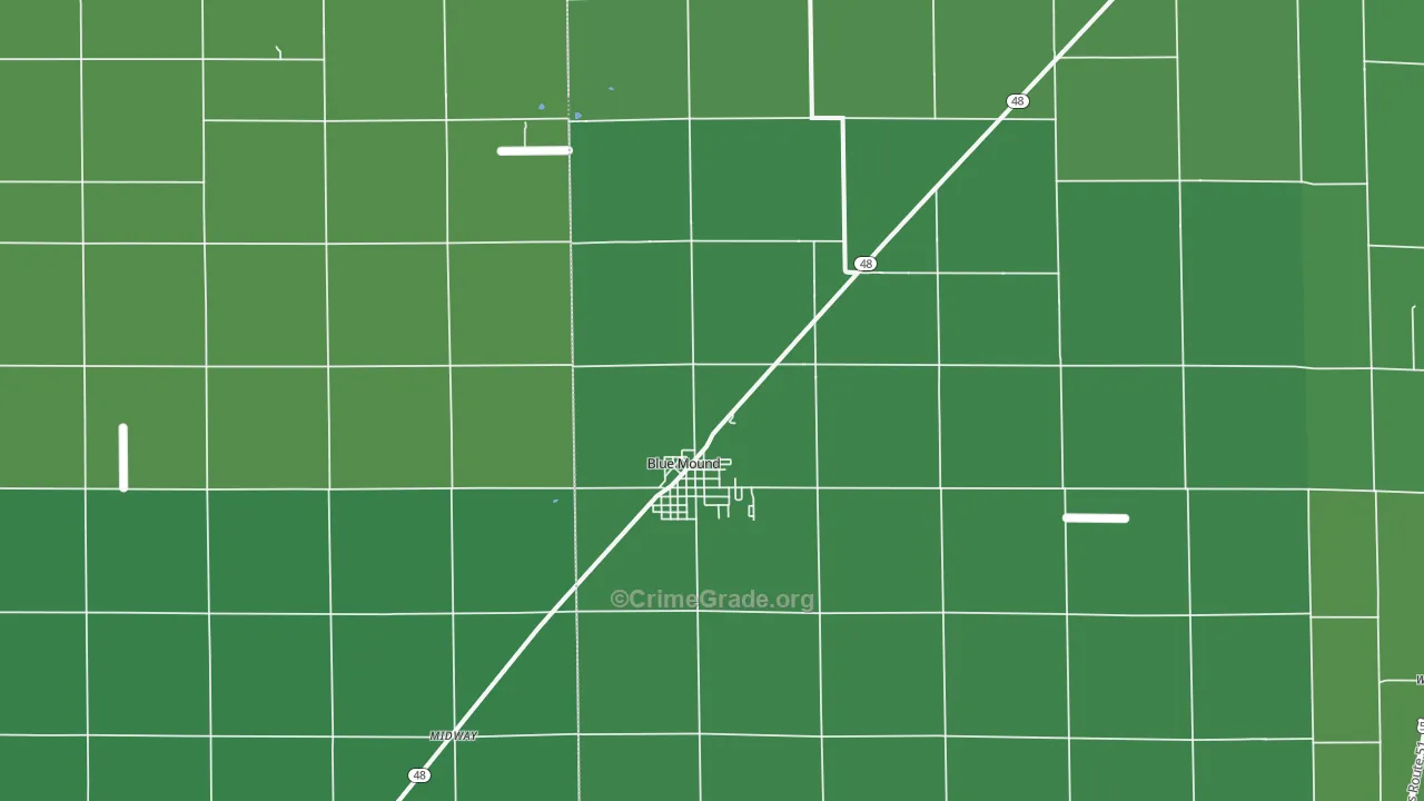 Blue Mound, IL Map of Vehicle Theft Rates