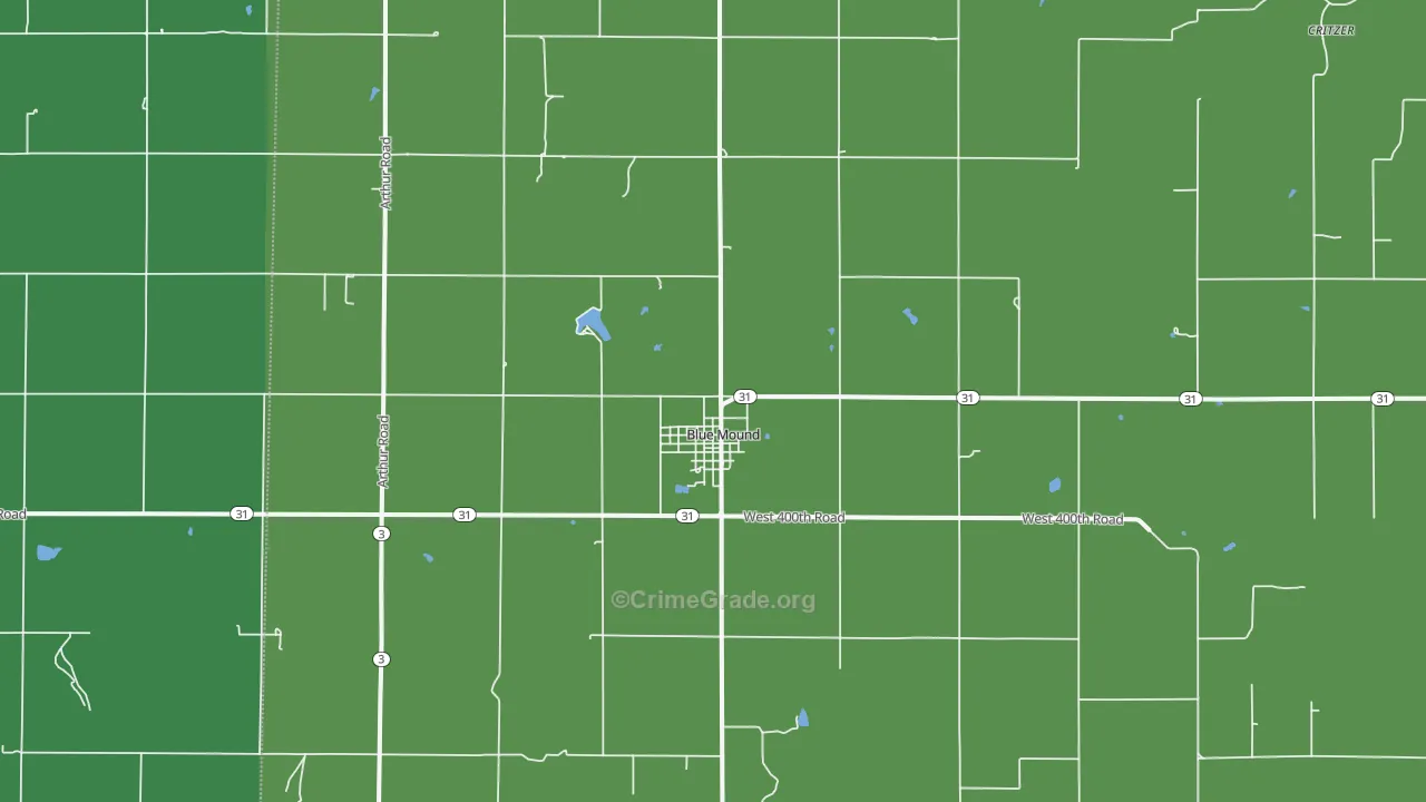 Blue Mound, KS Map of Vehicle Theft Rates