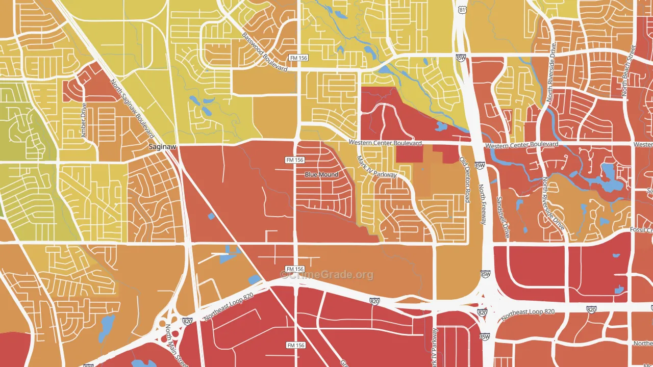 Blue Mound, TX Map of Vehicle Theft Rates