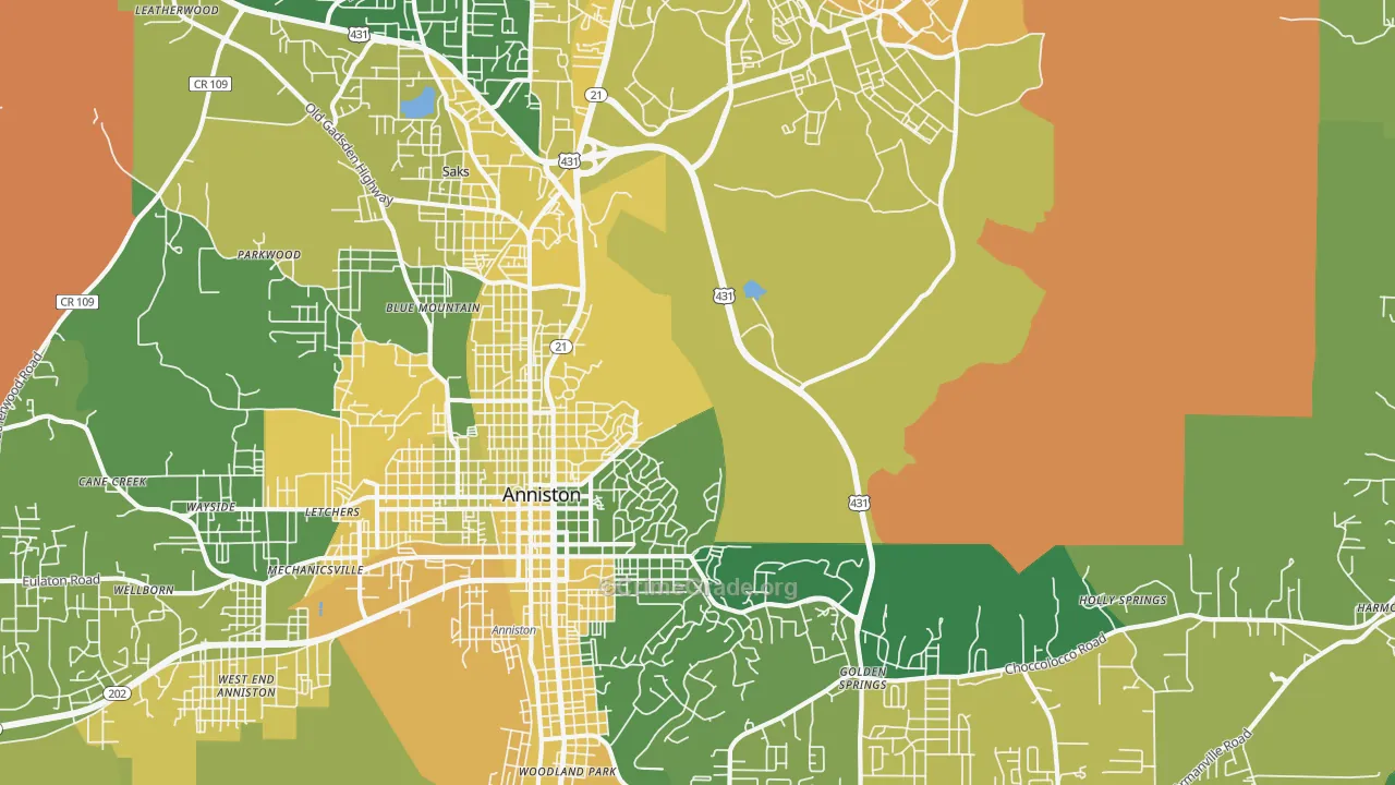 Blue Mountain, AL Map of Vehicle Theft Rates
