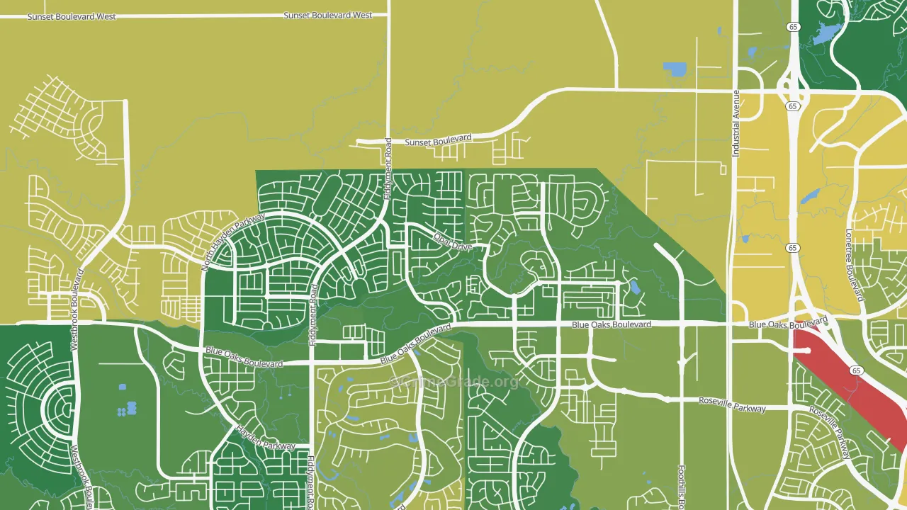 Blue Oaks, Roseville, CA Map of Vehicle Theft Rates