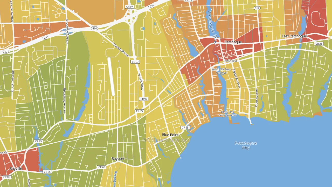Blue Point, NY Map of Vehicle Theft Rates