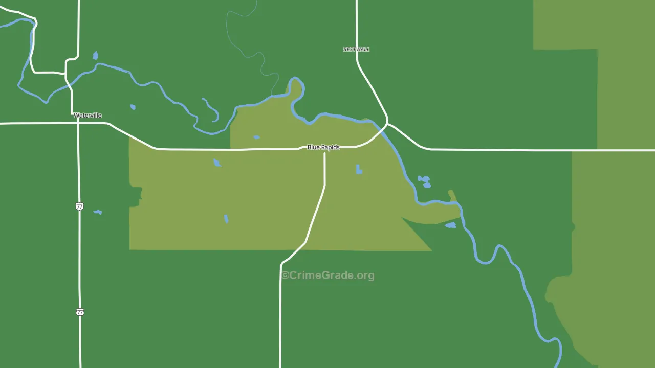 Blue Rapids, KS Map of Vehicle Theft Rates