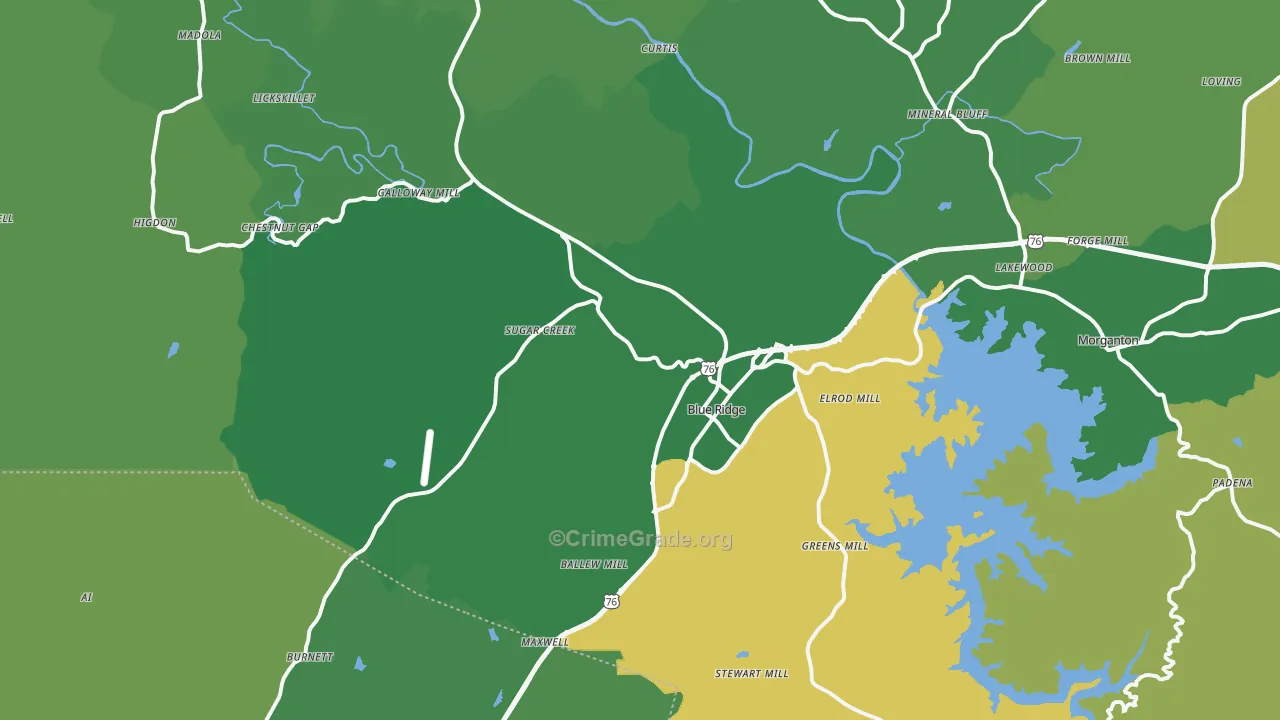 Blue Ridge, GA Map of Vehicle Theft Rates