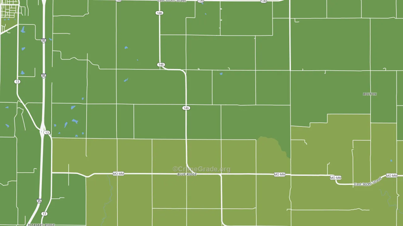 Blue Ridge, MO Map of Vehicle Theft Rates