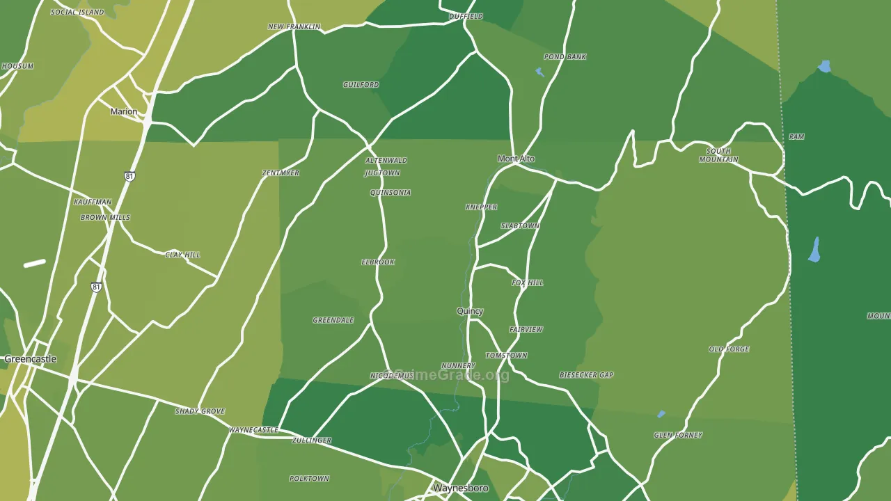 Blue Ridge Summit, PA Map of Vehicle Theft Rates