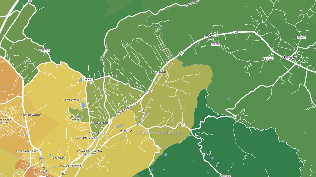 Blue Ridge, VA Map of Vehicle Theft Rates