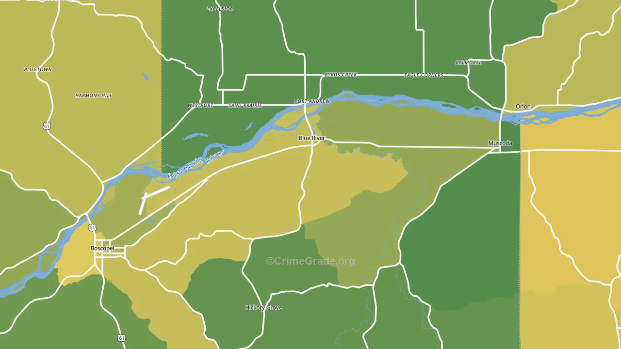Blue River, WI Map of Vehicle Theft Rates