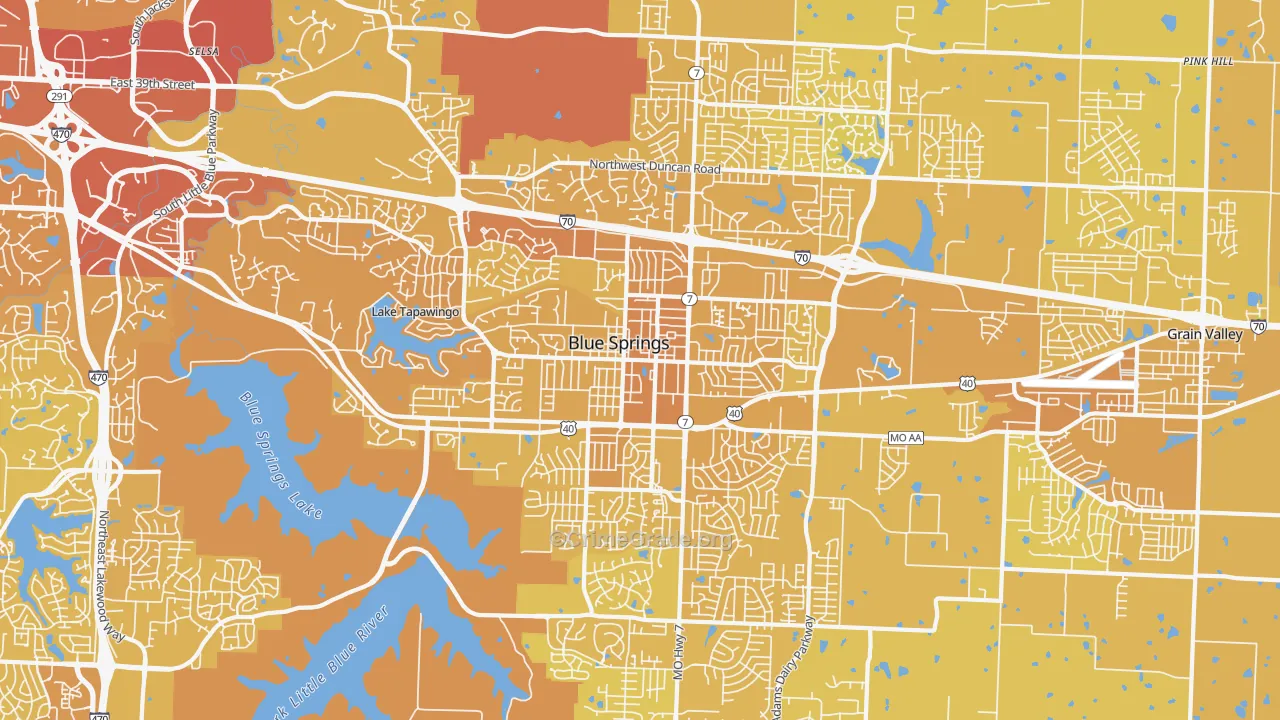 Blue Springs, MO Map of Vehicle Theft Rates