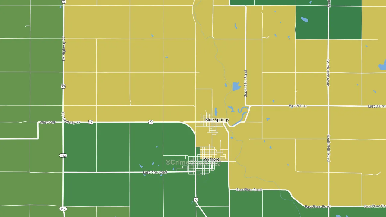 Blue Springs, NE Map of Vehicle Theft Rates