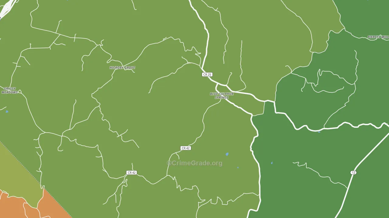 Blue Sulphur Springs, WV Map of Vehicle Theft Rates