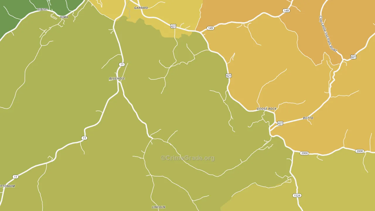 Bluehole, KY Map of Vehicle Theft Rates