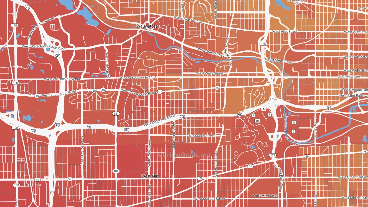 Bluemound Heights, Milwaukee, WI Map of Vehicle Theft Rates