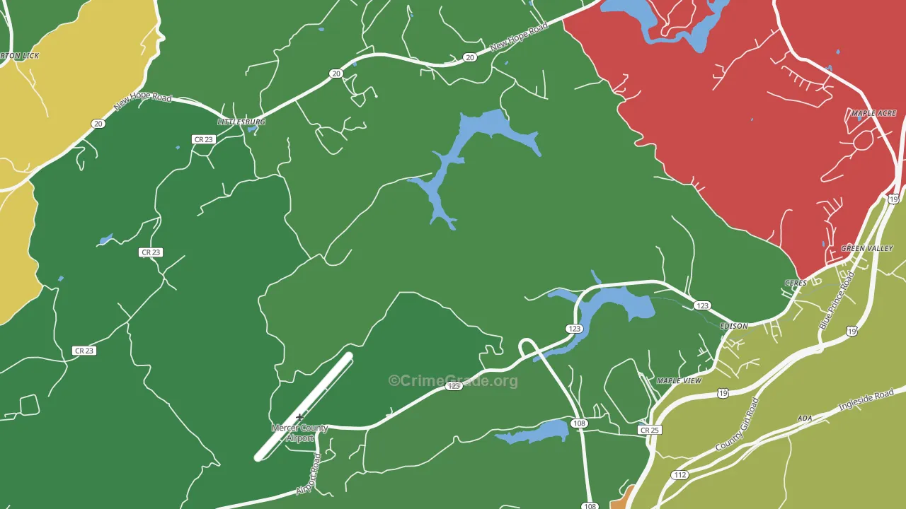 Bluestone, WV Map of Vehicle Theft Rates