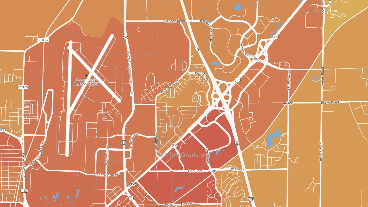 Bluff Acres, Madison, WI Map of Vehicle Theft Rates