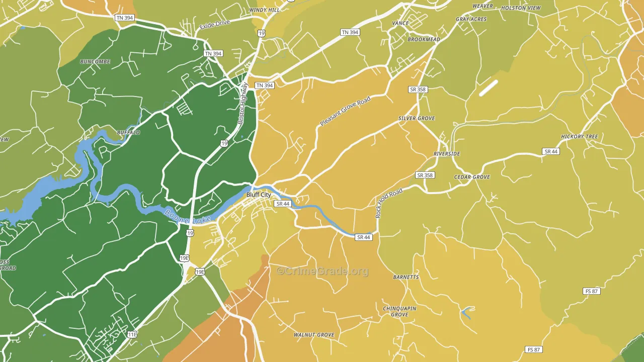 Bluff City, TN Map of Vehicle Theft Rates