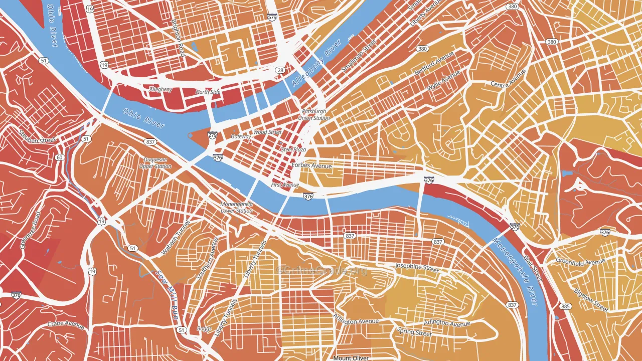 Bluff, Pittsburgh, PA Map of Vehicle Theft Rates