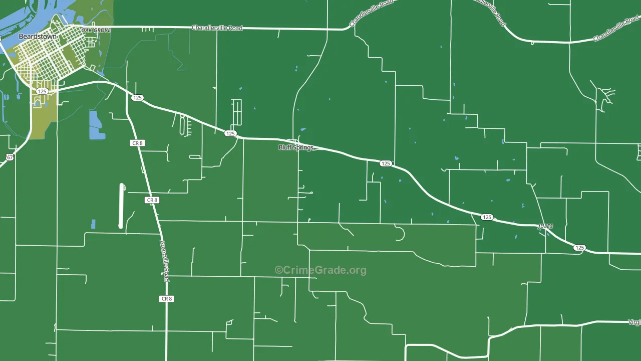 Bluff Springs, IL Map of Vehicle Theft Rates