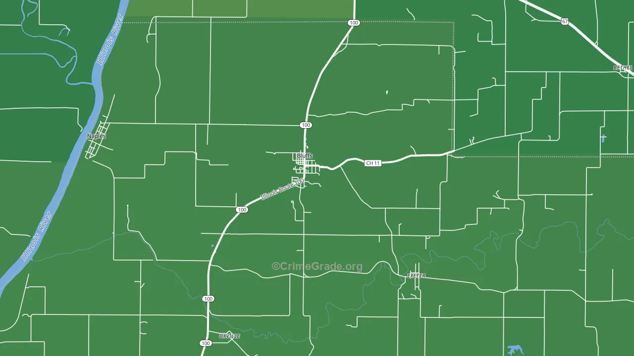 Bluffs, IL Map of Vehicle Theft Rates