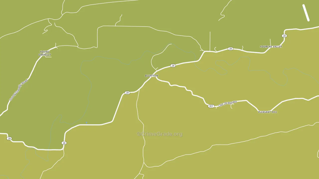 Bluffton, AR Map of Vehicle Theft Rates