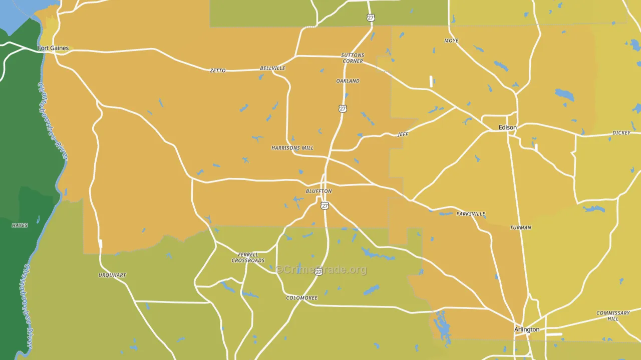 Bluffton, GA Map of Vehicle Theft Rates